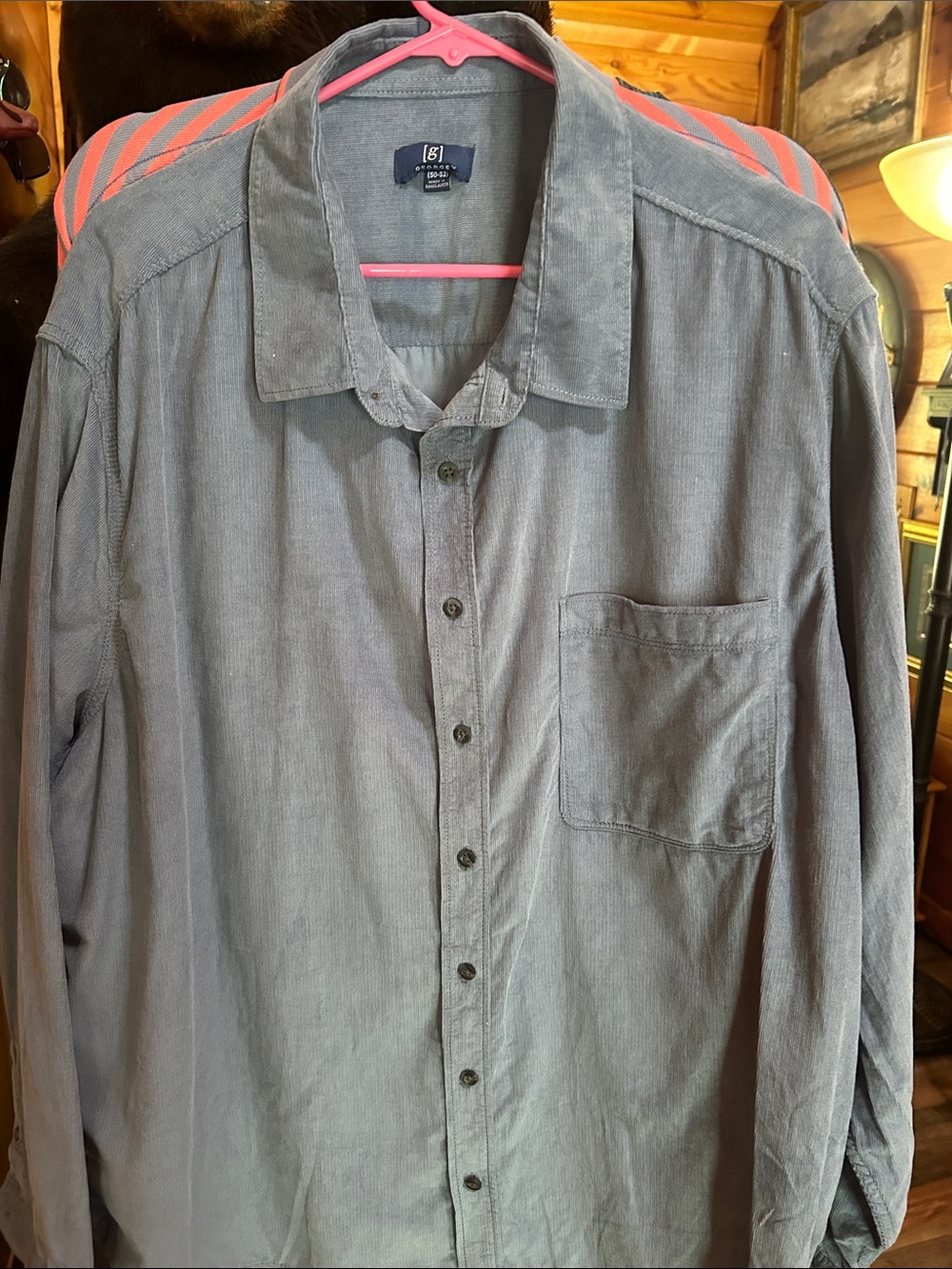 George Men's Gray Corduroy Button-Down Shirt